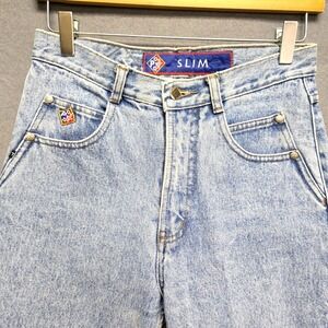 Vintage Slim Jeans Womens 27 Blue Western High Rise Straight Leg Distressed